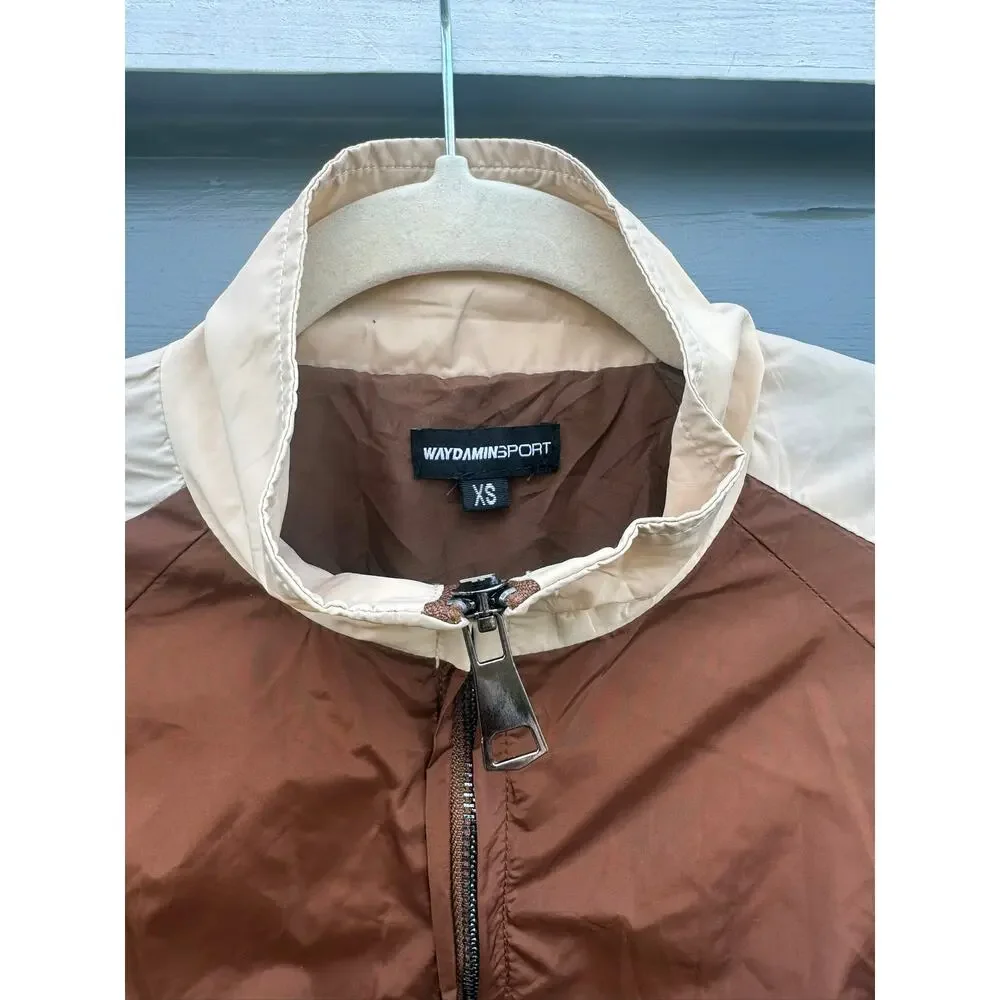 WAYDAMIN SPORT Brown Nylon Track Jacket Windbreaker Track Pants Set XS